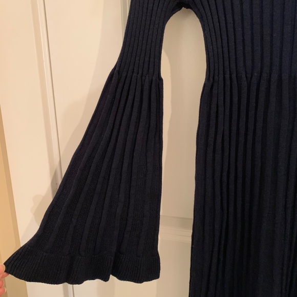 Max Studio Blue Ribbed Long Sleeve Sweater Dress Bell Sleeves Size XS - Picture 7 of 11
